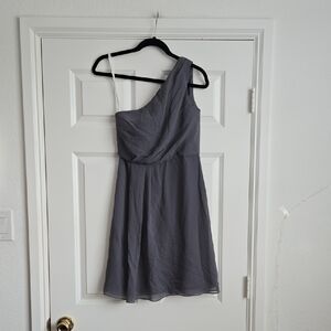 David's Bridal One-Shoulder Slate Gray Chiffon Dress